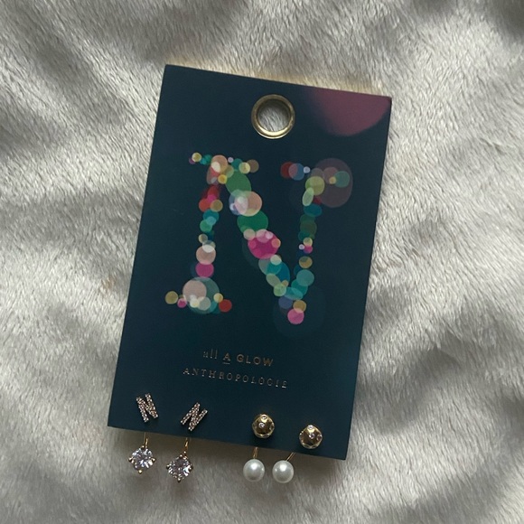 🆕 Anthropologie ‘N’ Monogram Front-Back Initial Statement Earrings - Picture 6 of 6